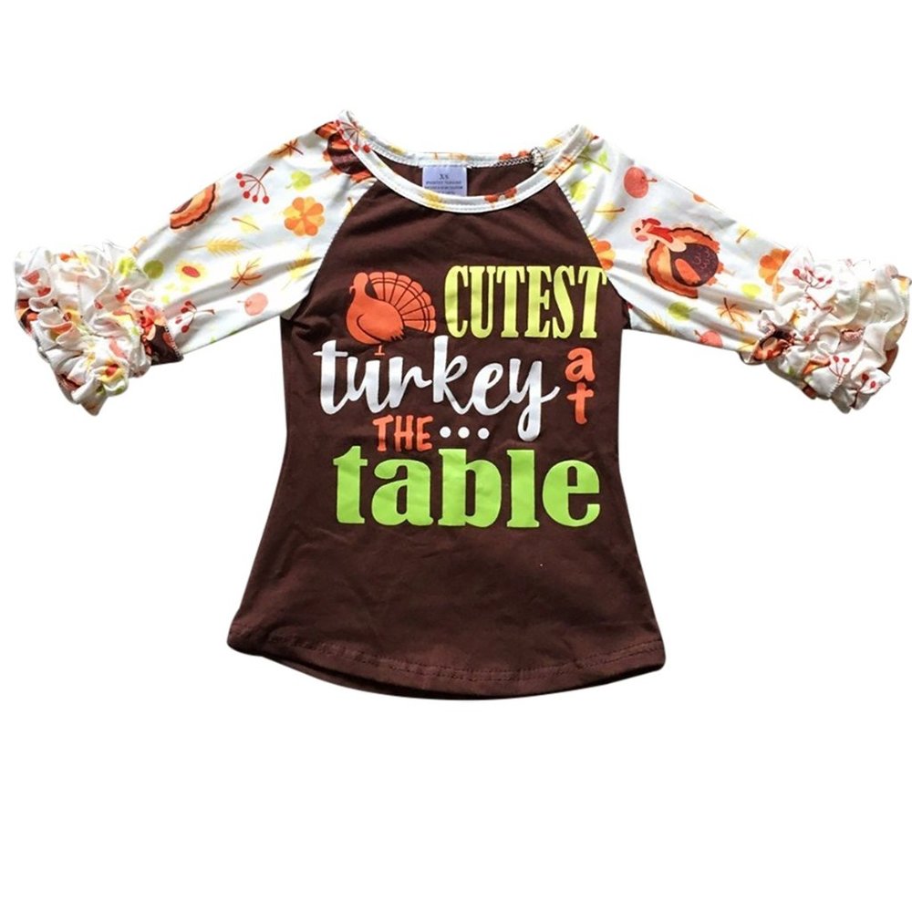 Little Girls' Turkey Table Thanksgiving Party Holiday Raglan Top T-Shirt Tee Kid